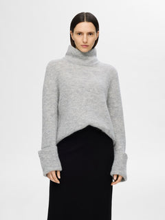 Sia Ras Ls Knit High Neck - Light Grey Melange