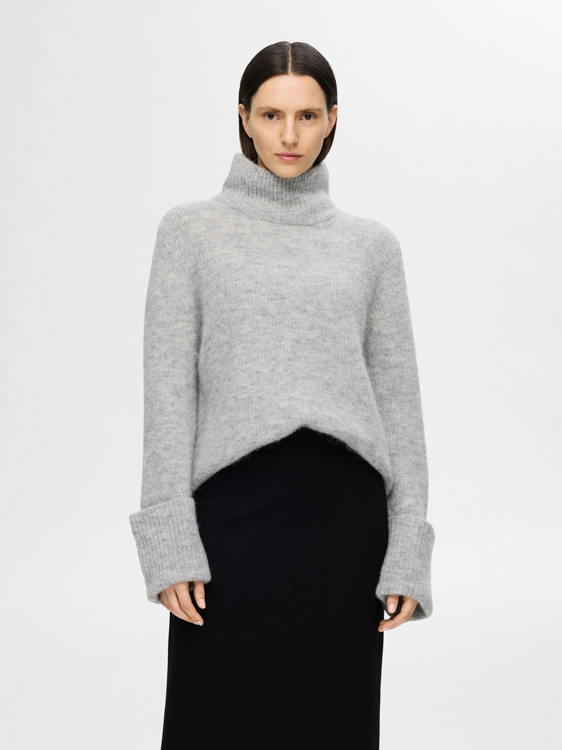 Sia Ras Ls Knit High Neck - Light Grey Melange