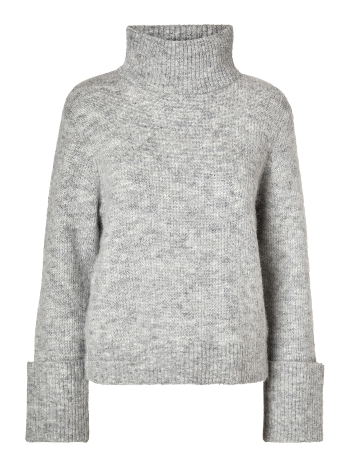 Sia Ras Ls Knit High Neck - Light Grey Melange