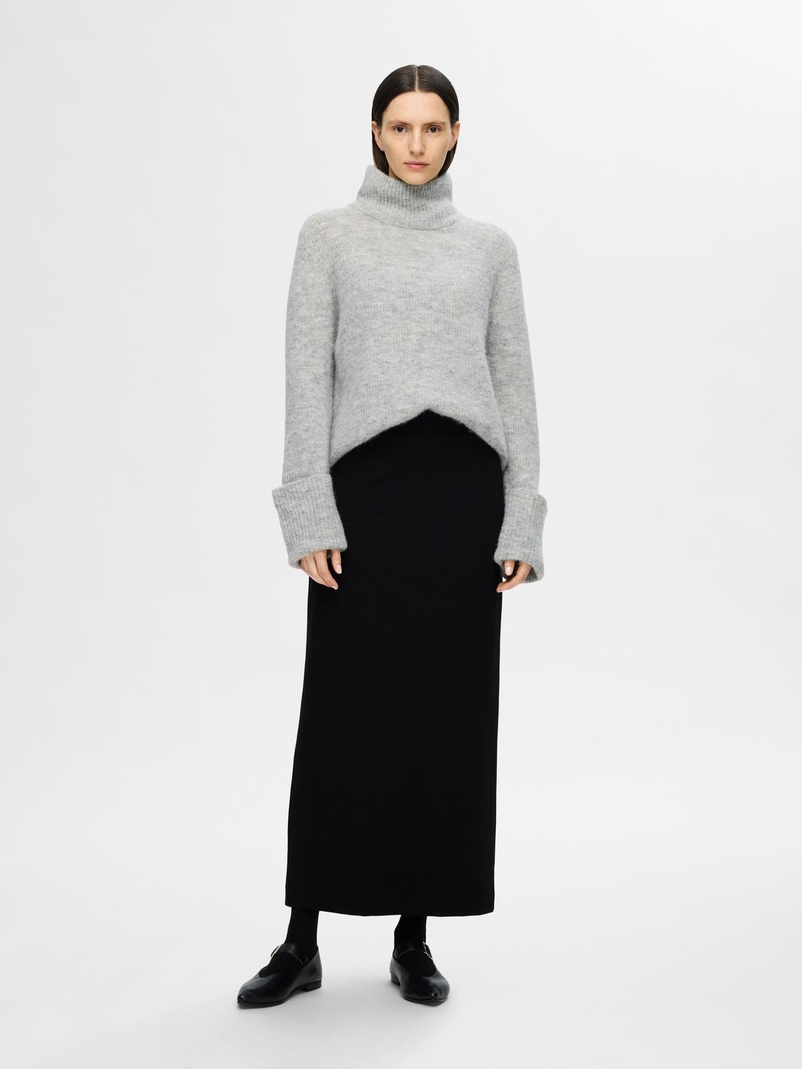 Sia Ras Ls Knit High Neck - Light Grey Melange