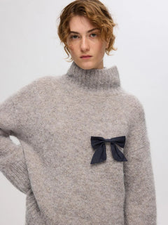 Gabella Ls Knit High-Neck W - Steel Gray Melange