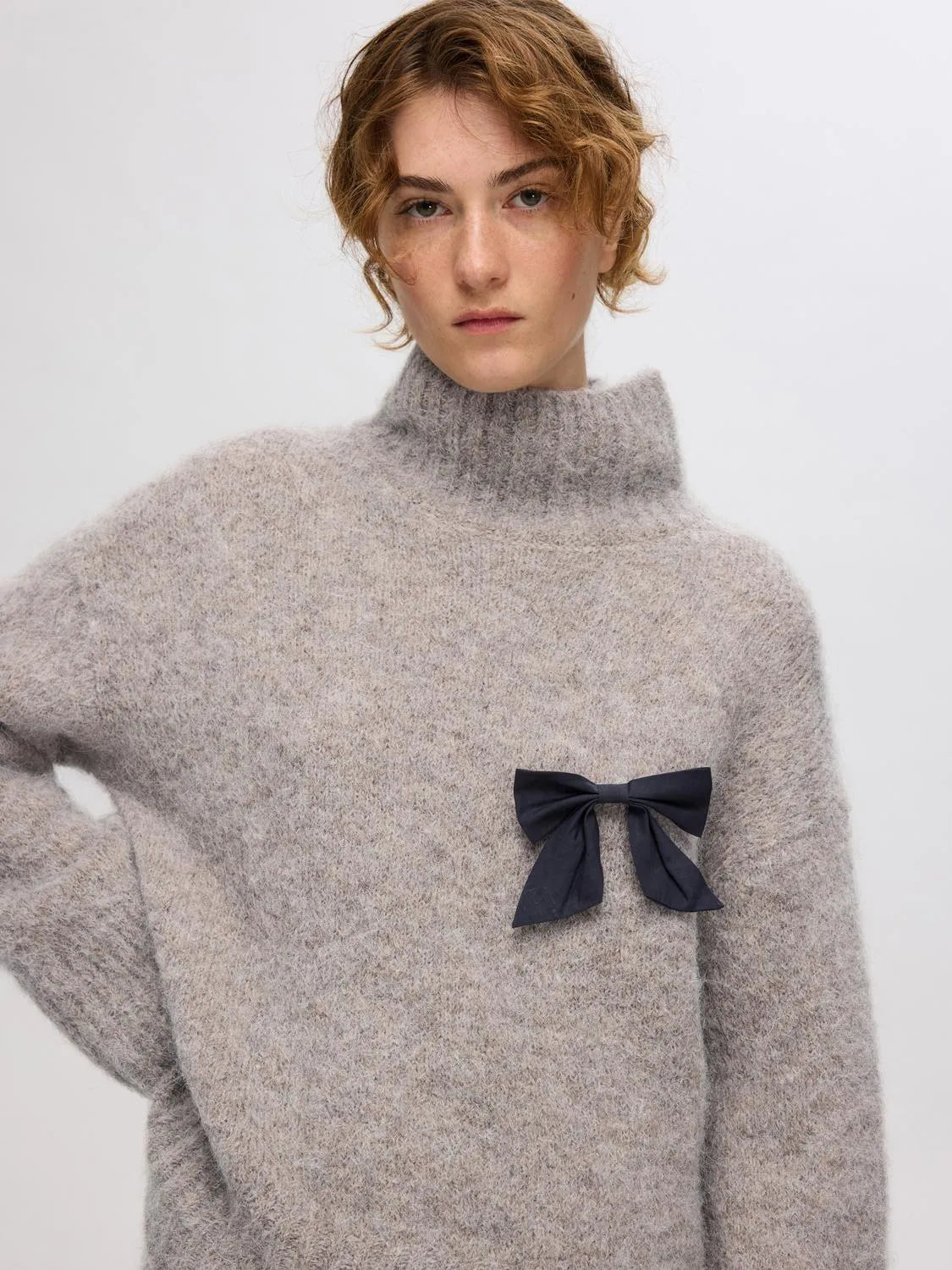 Gabella Ls Knit High-Neck W - Steel Gray Melange