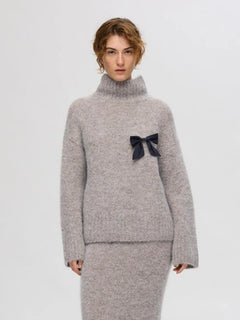 Gabella Ls Knit High-Neck W - Steel Gray Melange