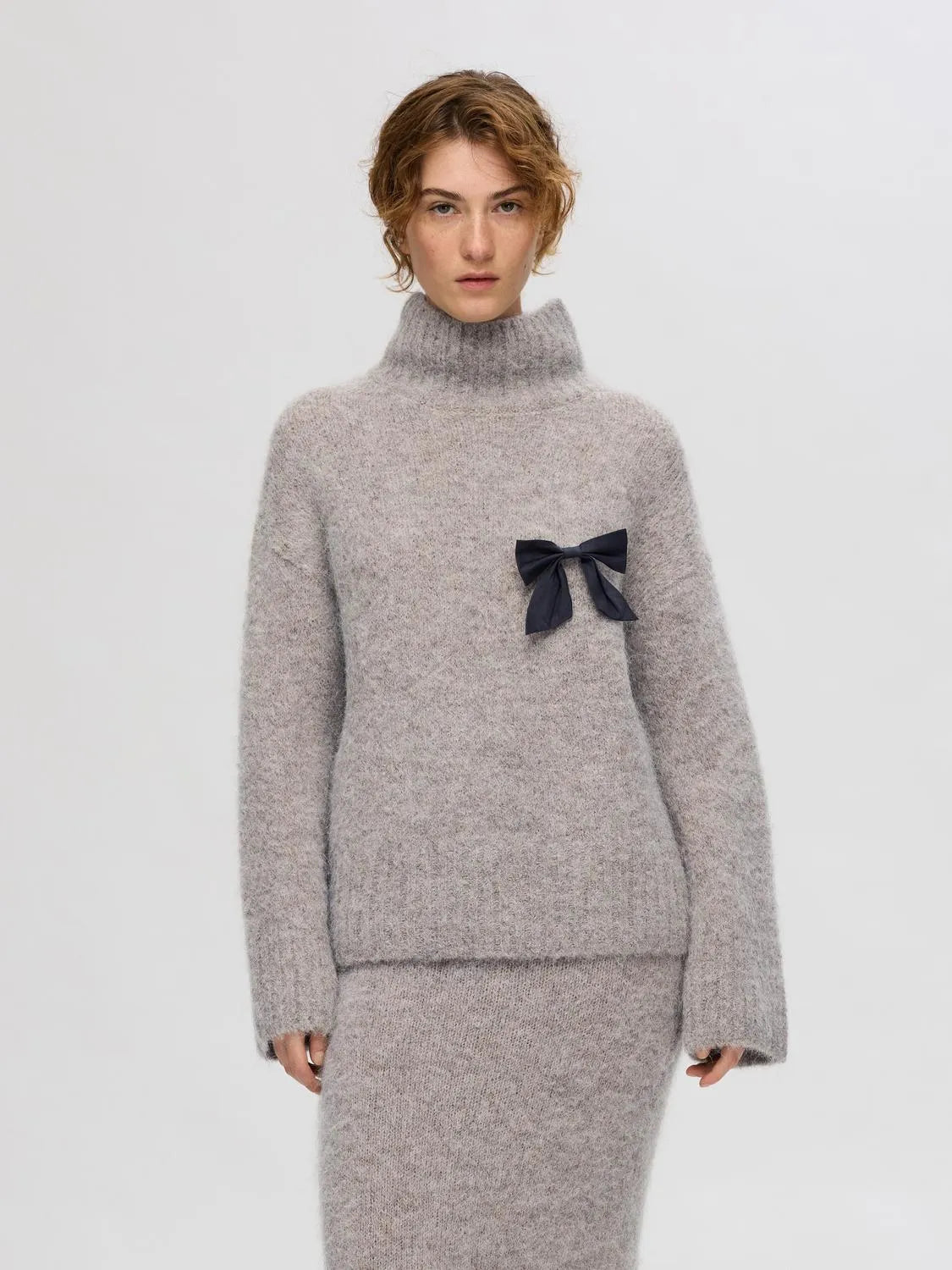 Gabella Ls Knit High-Neck W - Steel Gray Melange