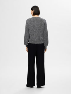 Sia Ras Ls Knit Pocket Cardigan - Medium Grey Melange