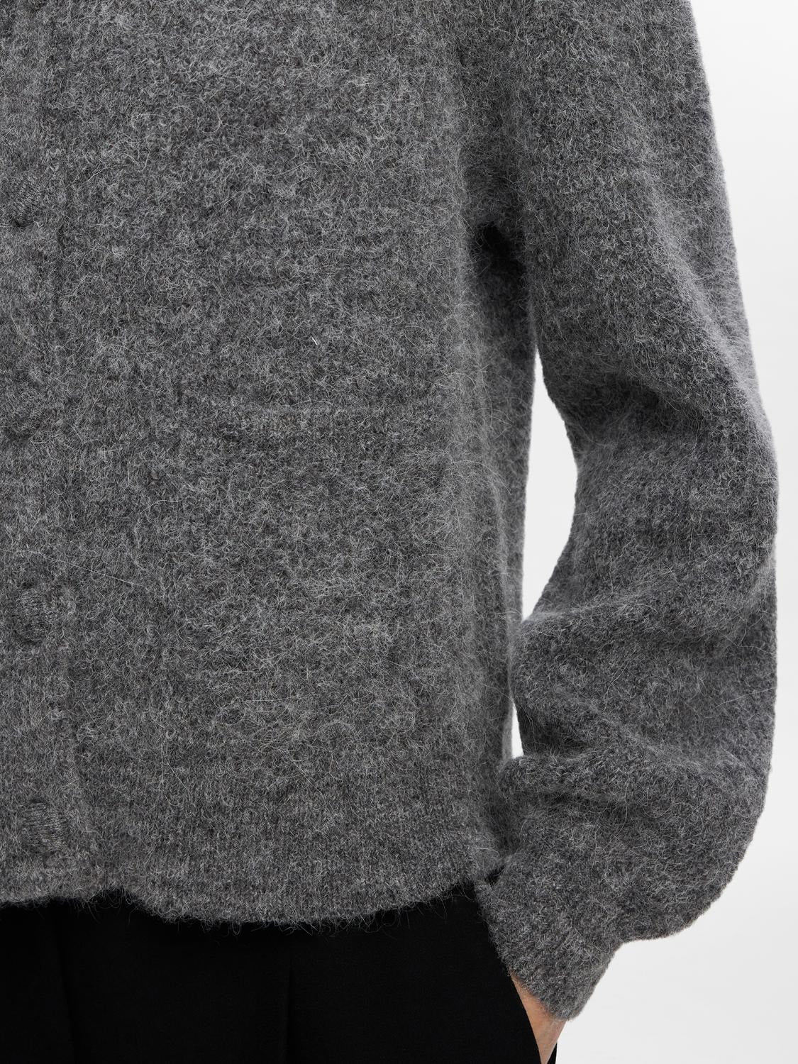 Sia Ras Ls Knit Pocket Cardigan - Medium Grey Melange