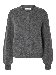 Sia Ras Ls Knit Pocket Cardigan - Medium Grey Melange