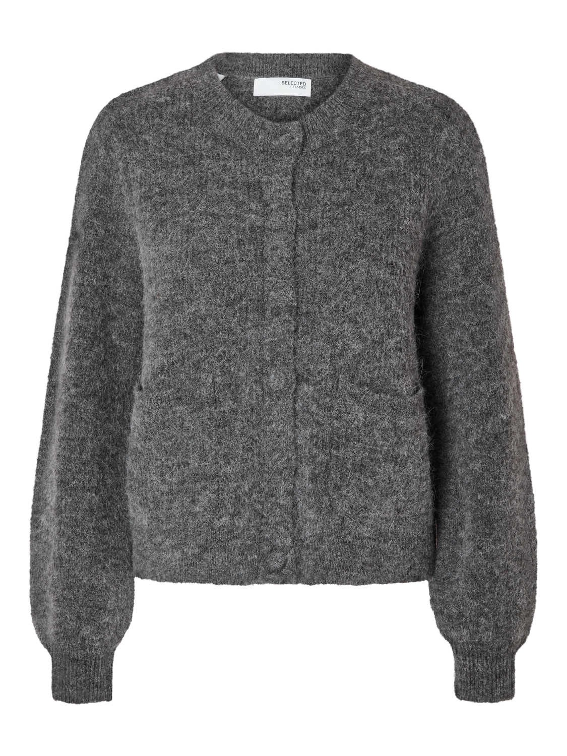 Sia Ras Ls Knit Pocket Cardigan - Medium Grey Melange
