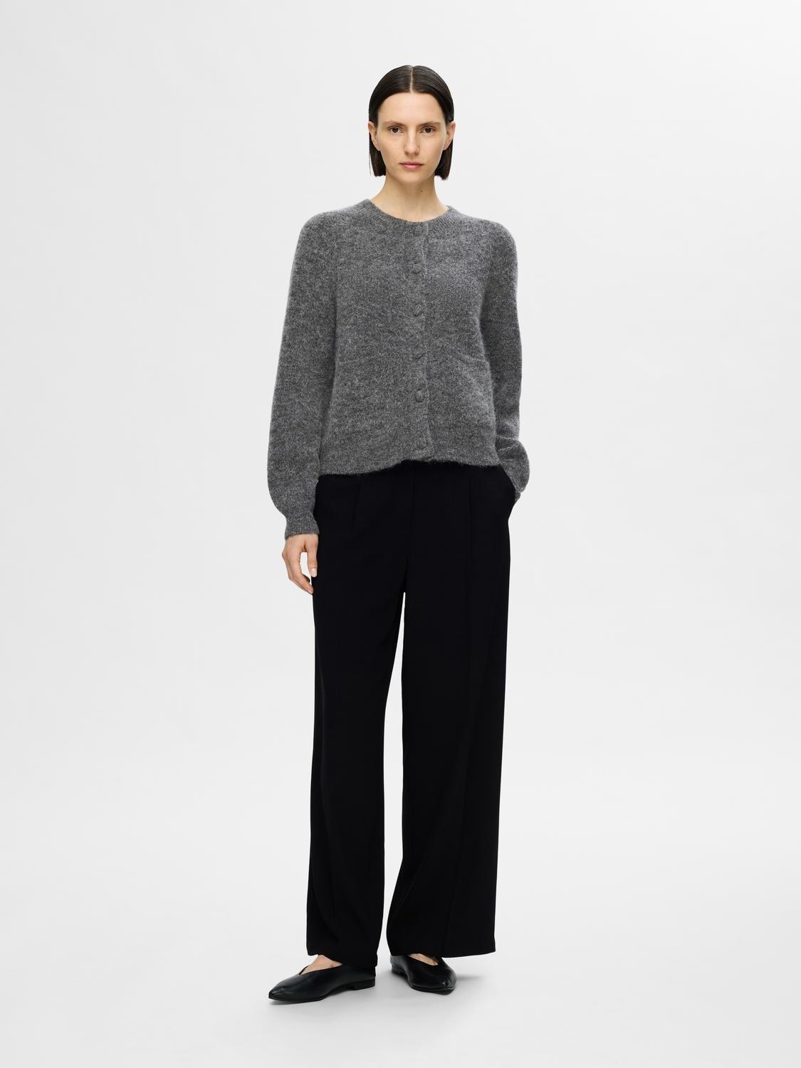 Sia Ras Ls Knit Pocket Cardigan - Medium Grey Melange