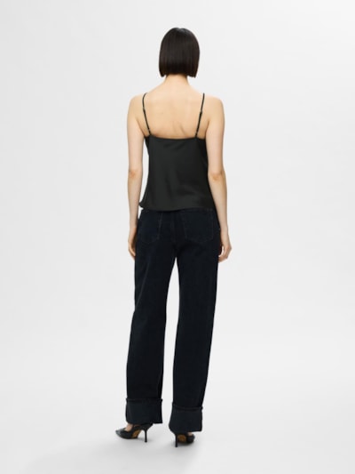 Alena Lace Trim Strap Top - Black