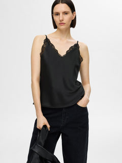 Alena Lace Trim Strap Top - Black
