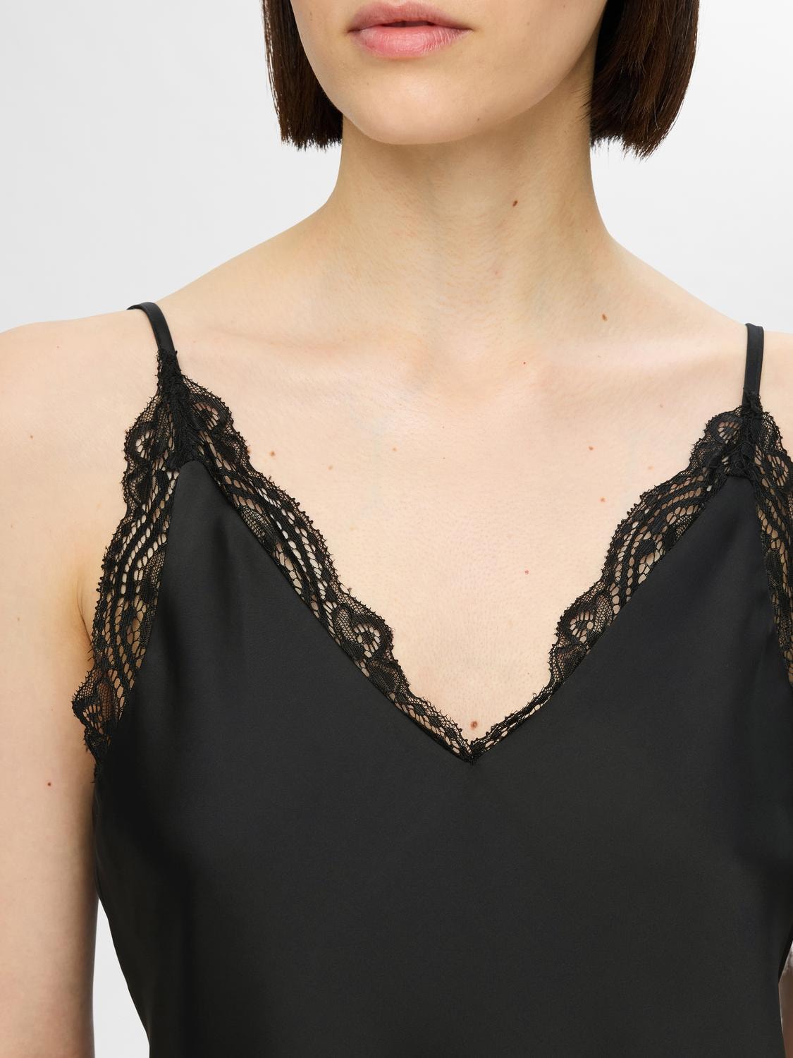 Alena Lace Trim Strap Top - Black