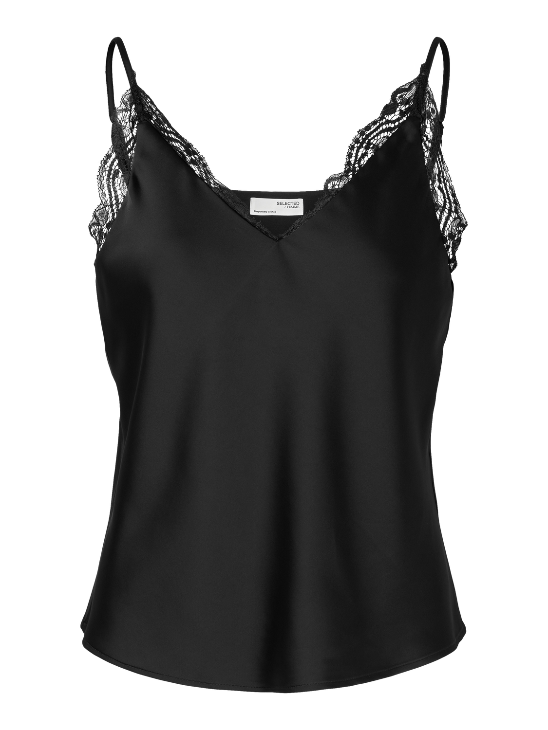 Alena Lace Trim Strap Top - Black