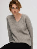 Alva Melange Ls Knit V-Neck - Steel Gray Birch