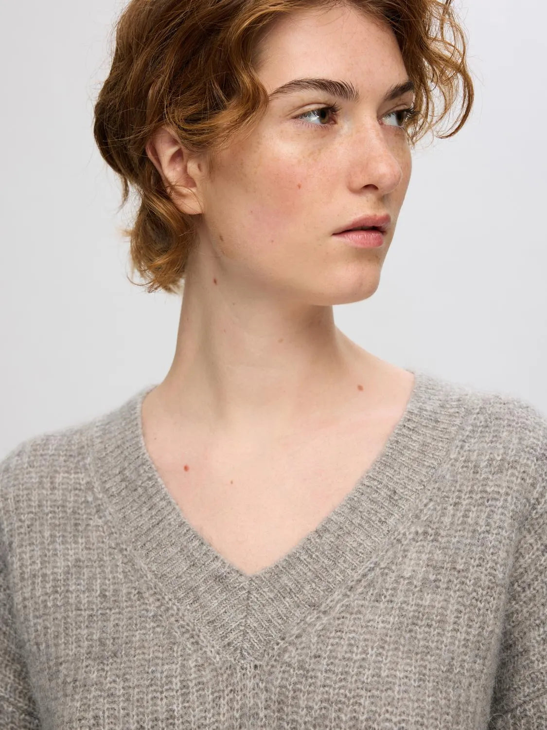 Alva Melange Ls Knit V-Neck - Steel Gray Birch