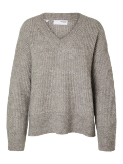 Alva Melange Ls Knit V-Neck - Steel Gray Birch