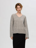 Alva Melange Ls Knit V-Neck - Steel Gray Birch