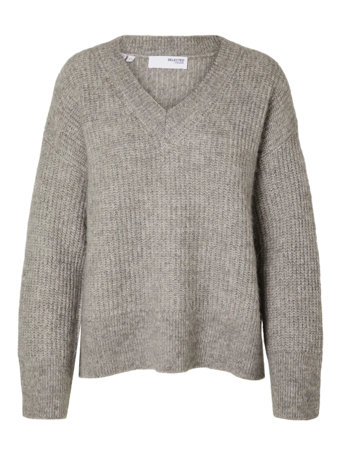 Alva Melange Ls Knit V-Neck - Steel Gray Birch
