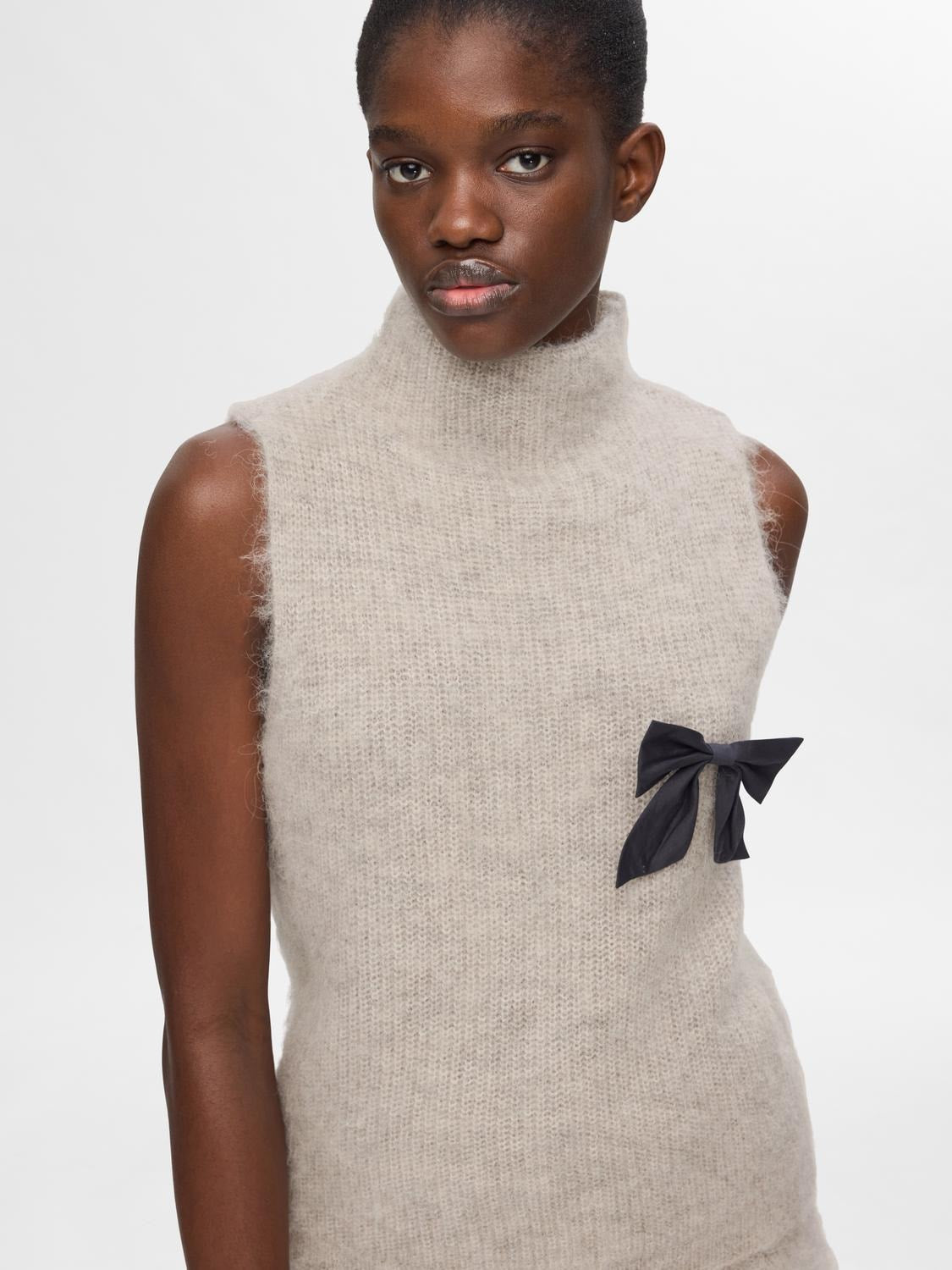 Emili Sl Knit High Neck Top - Dove Birch