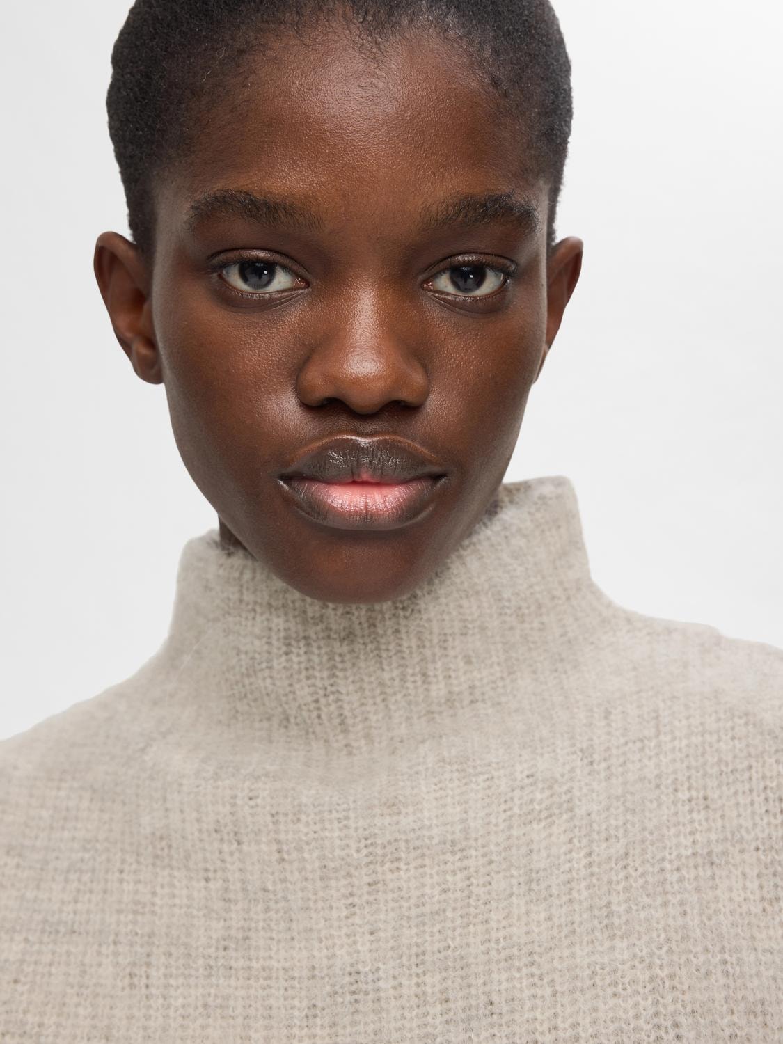 Emili Sl Knit High Neck Top - Dove Birch