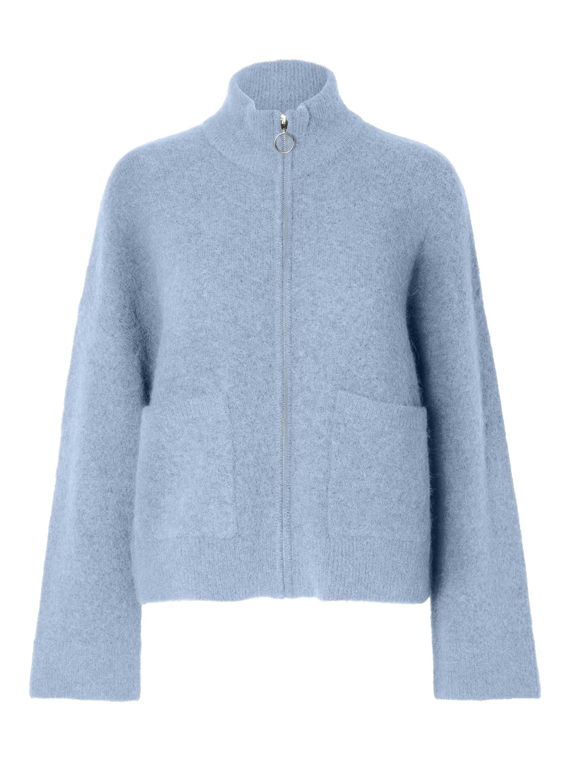 Sia Ras Ls Knit Zipper Kofta - Cashmere Blue Melange