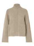 Sia Ras Ls Knit Zipper Cardigan - Humus Melange