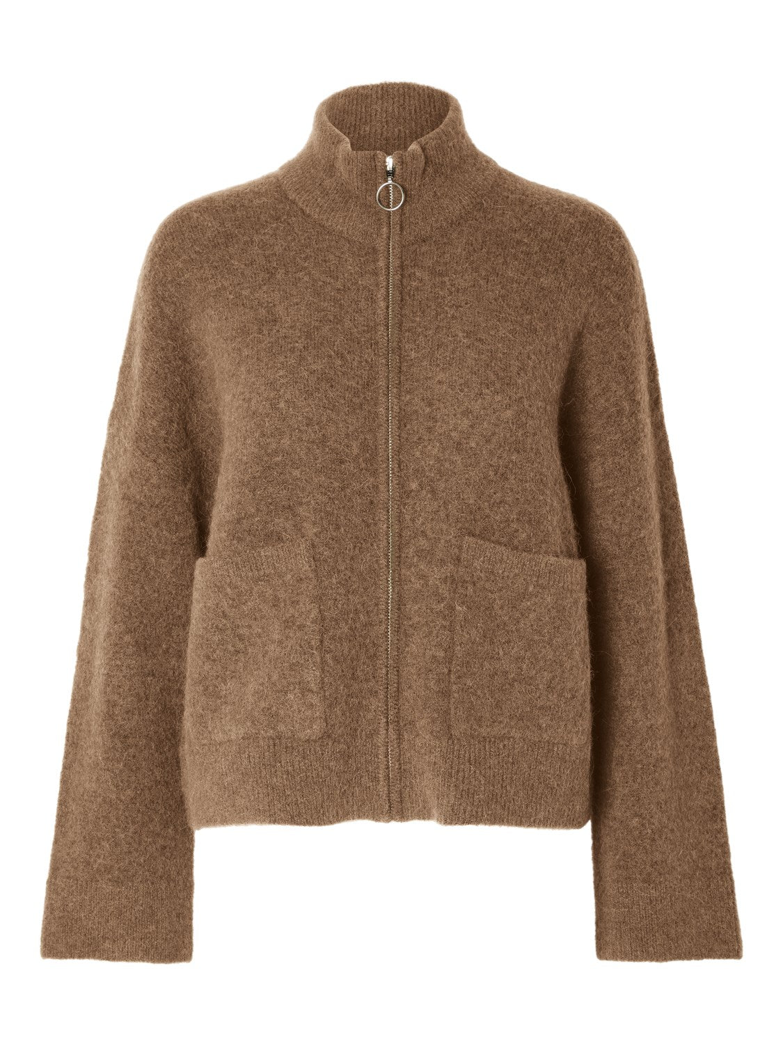Sia Ras Ls Knit Zipper Cardigan - Coca Mocha Melange