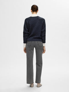 Lulu New Ls Knit V-Neck - Dark Sapphire Melange