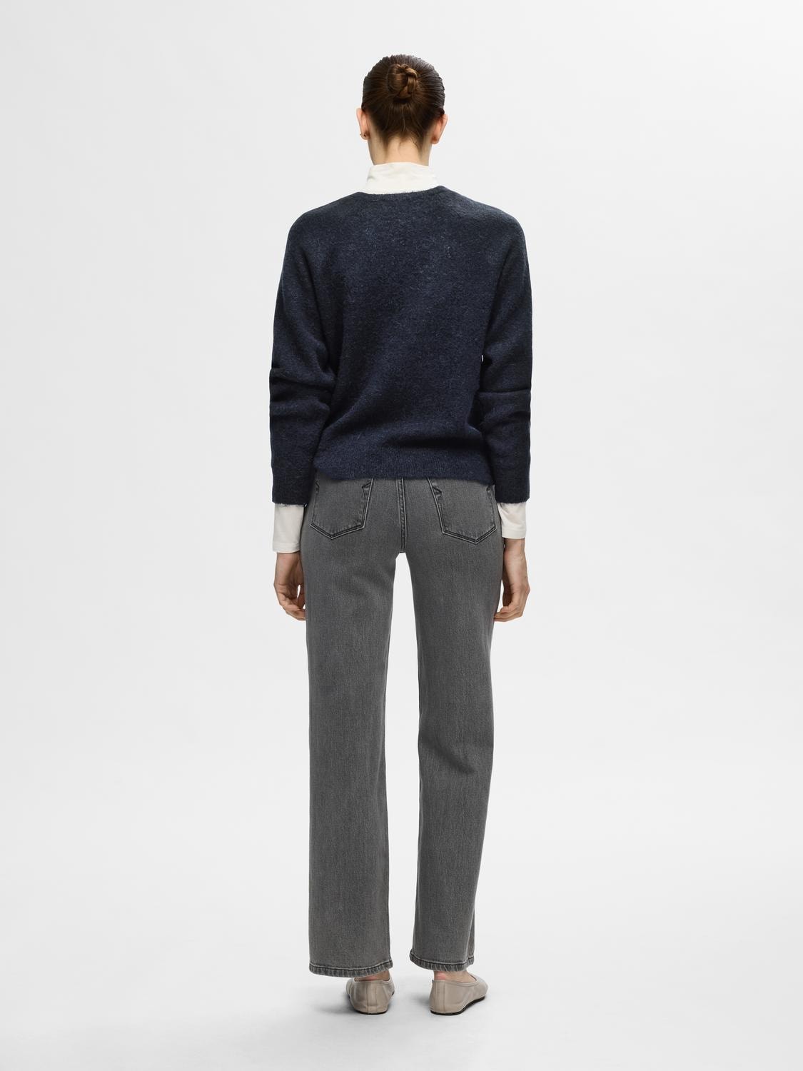 Lulu New Ls Knit V-Neck - Dark Sapphire Melange