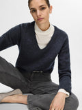 Lulu New Ls Knit V-Neck - Dark Sapphire Melange