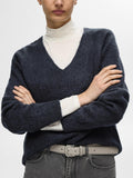 Lulu New Ls Knit V-Neck - Dark Sapphire Melange