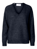 Lulu New Ls Knit V-Neck - Dark Sapphire Melange