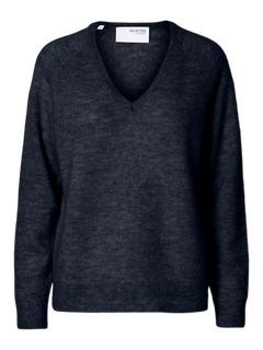 Lulu New Ls Knit V-Neck - Dark Sapphire Melange