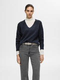 Lulu New Ls Knit V-Neck - Dark Sapphire Melange