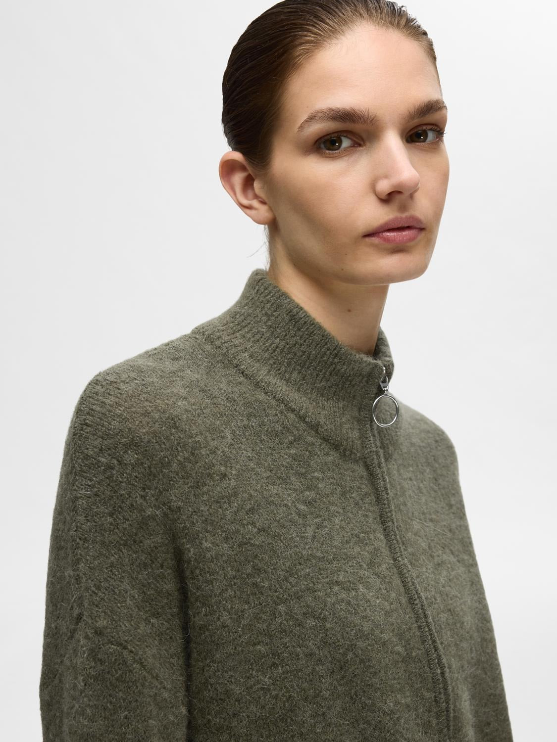 Sia Ras LS Knit Zipper Kofta - Kalamata Melange