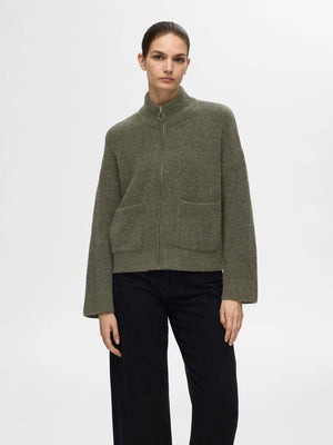 Sia Ras Ls Knit Zipper Cardigan - Kalamata  Melange