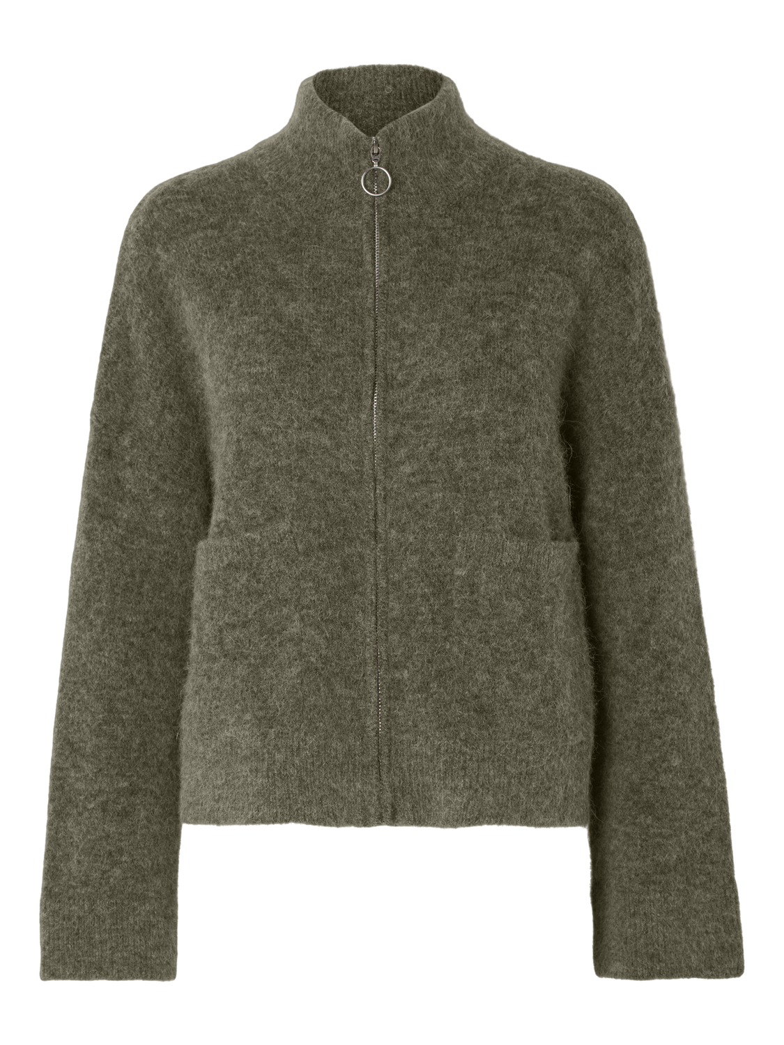Sia Ras LS Knit Zipper Kofta - Kalamata Melange