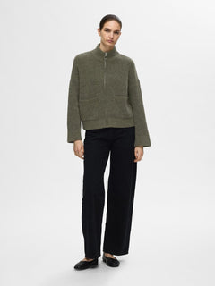 Sia Ras Ls Knit Zipper Cardigan - Kalamata  Melange