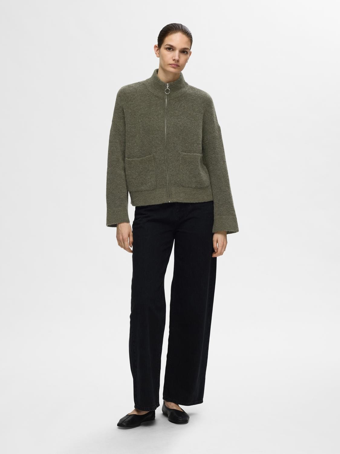 Sia Ras LS Knit Zipper Kofta - Kalamata Melange