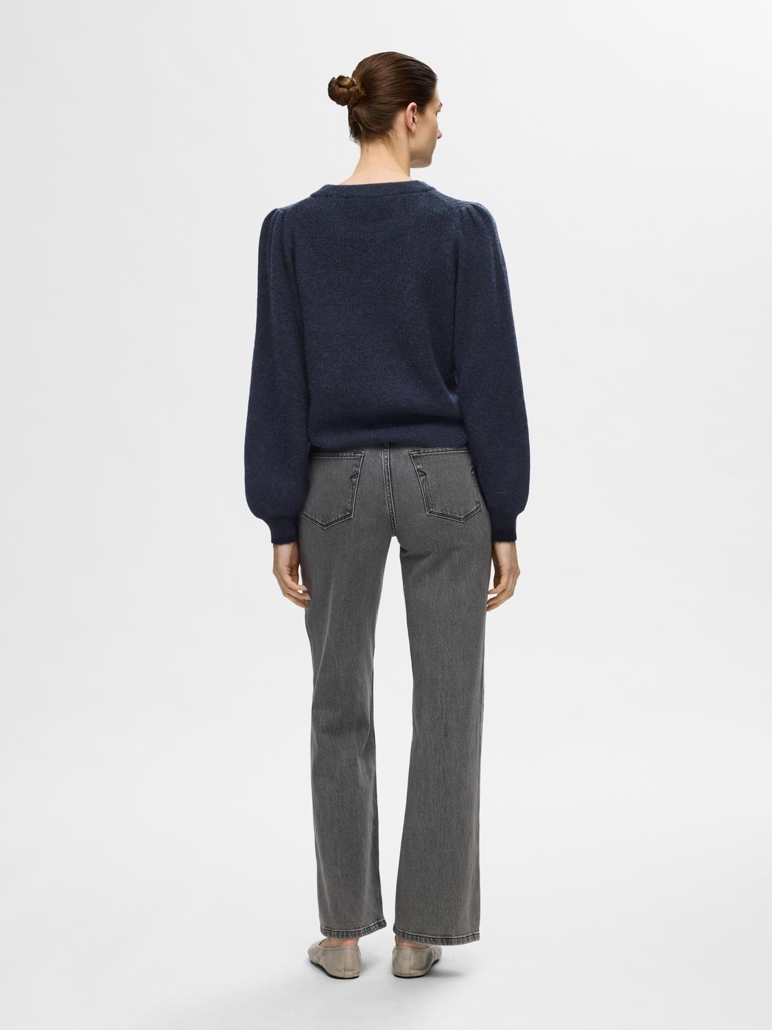 Lulu Ls Knit Rib O-Neck - Dark Sapphire Melange