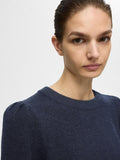 Lulu Ls Knit Rib O-Neck - Dark Sapphire Melange
