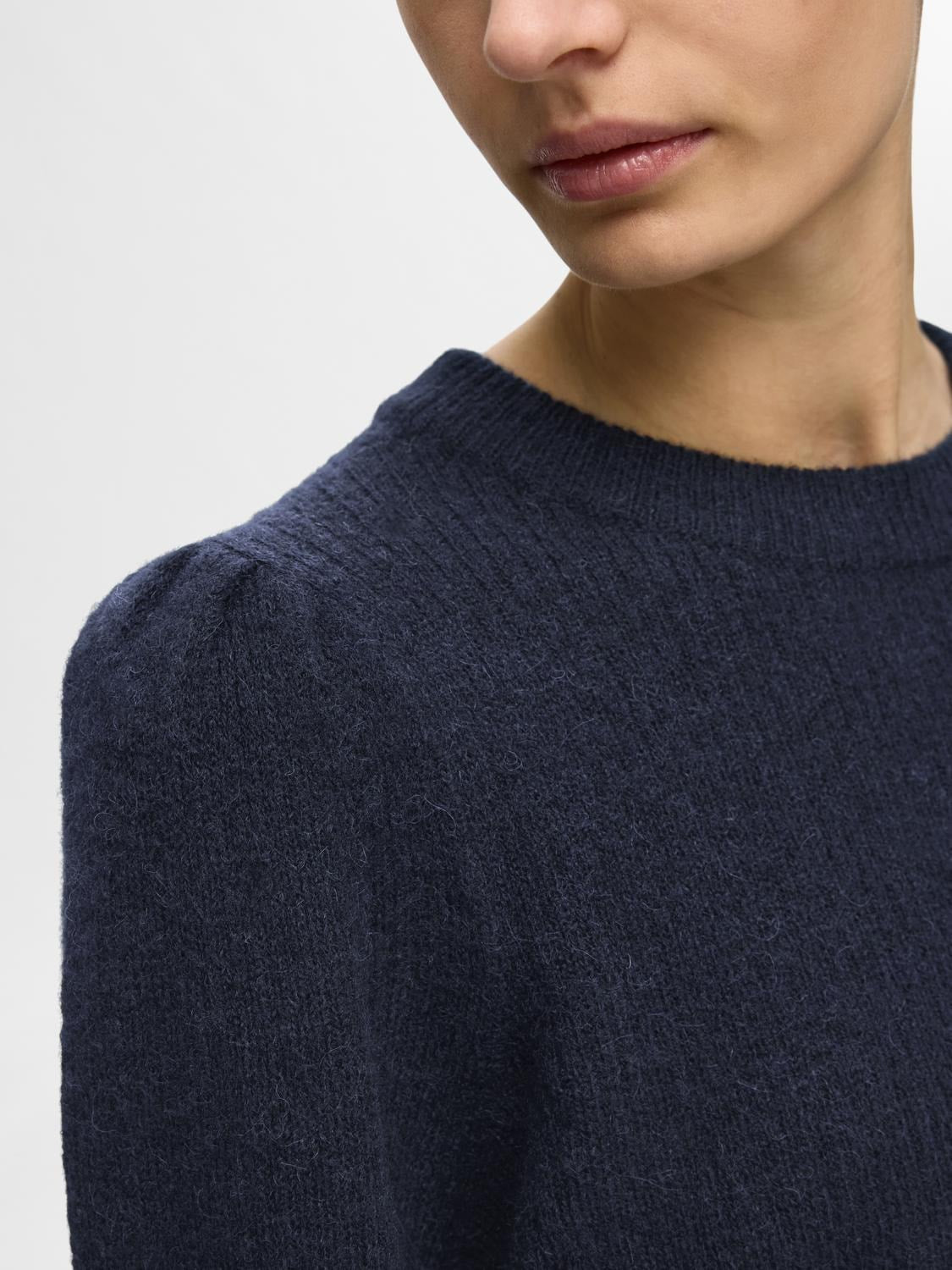 Lulu Ls Knit Rib O-Neck - Dark Sapphire Melange
