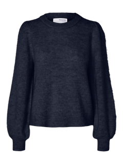 Lulu Ls Knit Rib O-Neck - Dark Sapphire Melange