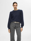 Lulu Ls Knit Rib O-Neck - Dark Sapphire Melange