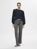Lulu Ls Knit Rib O-Neck - Dark Sapphire Melange