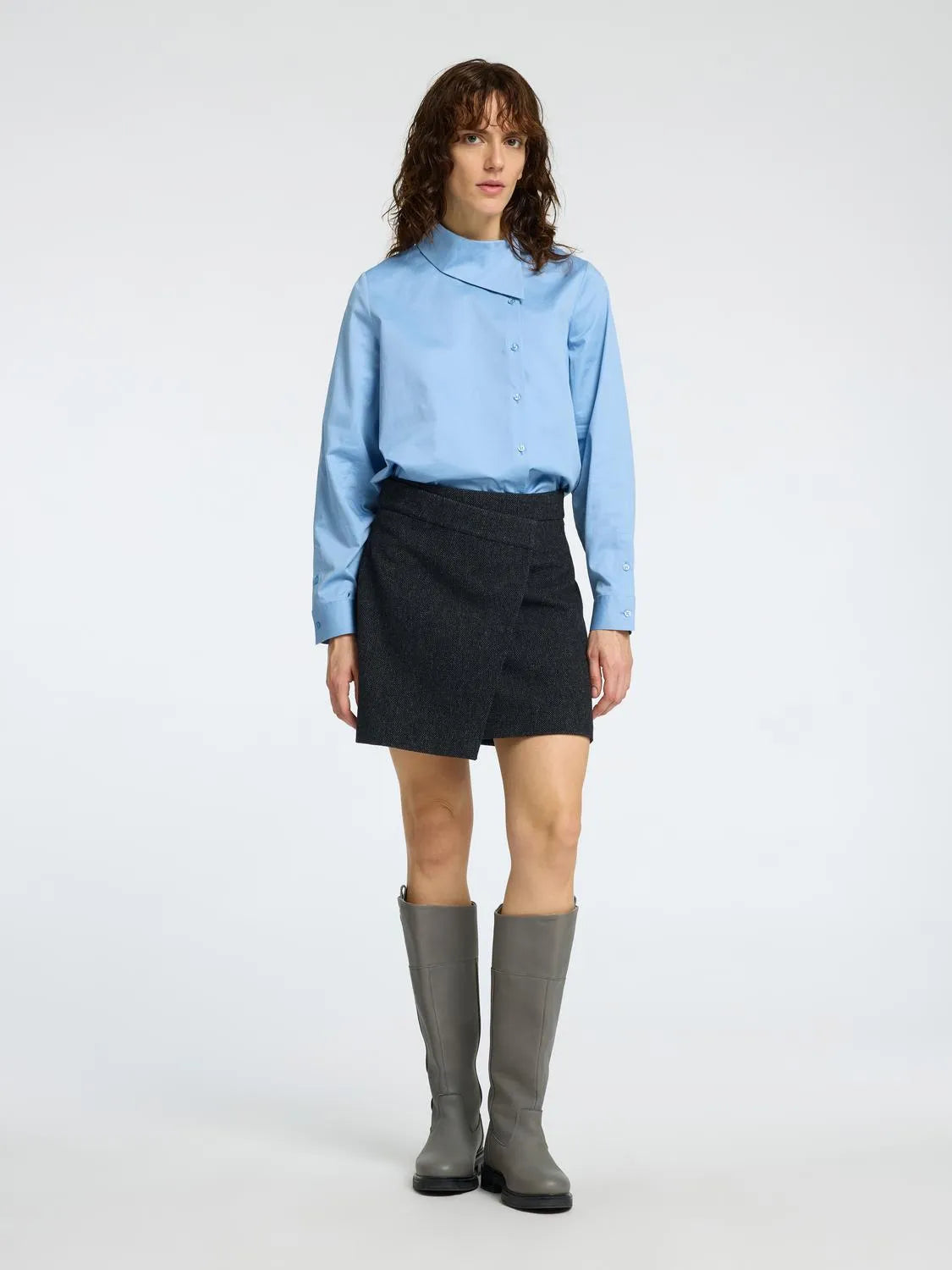 Lelou Hw Mini Skirt - Dark Grey Herringbone