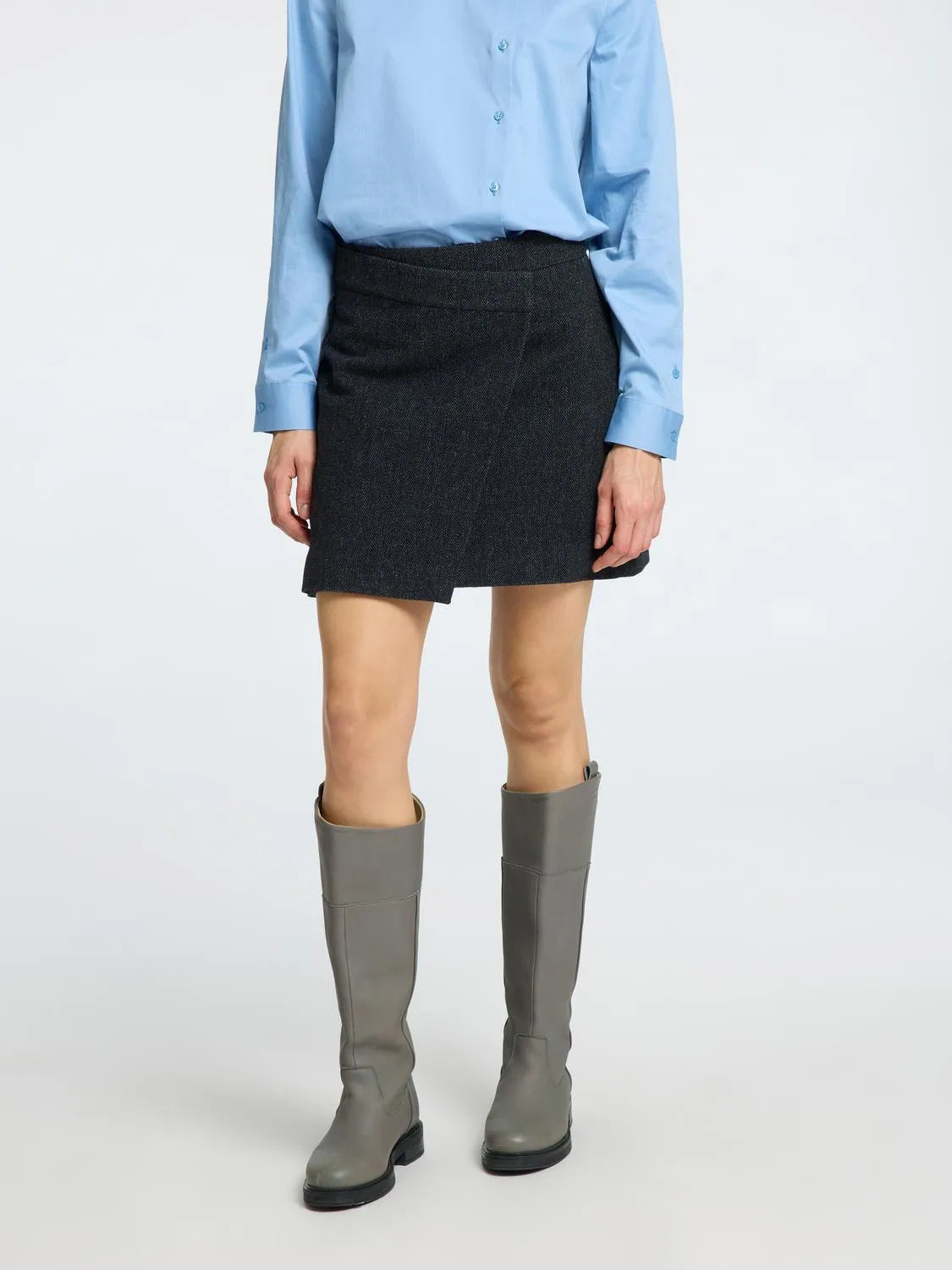Lelou Hw Mini Skirt - Dark Grey Herringbone