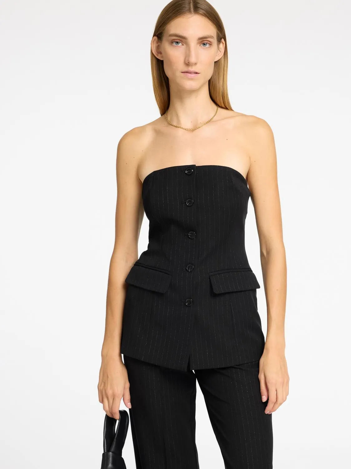 Eli Bustier Top - Black Silver Stripe
