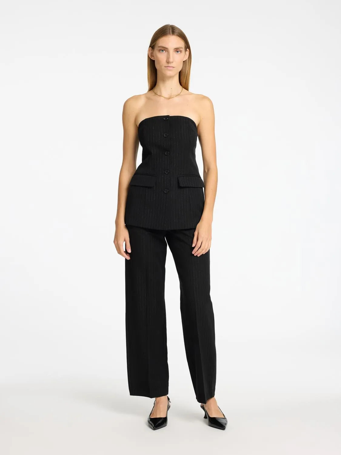 Eli Bustier Top - Black Silver Stripe