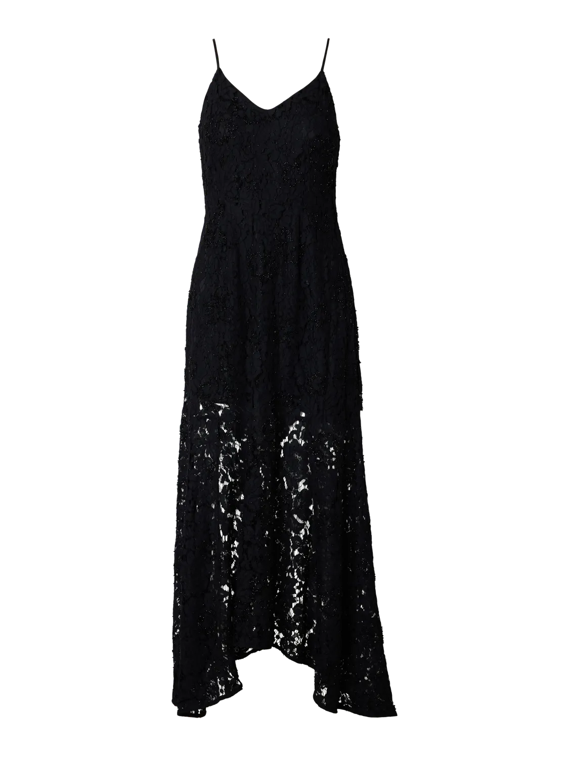 Deora Strap Beaded Lace Ankle Dress B - Black
